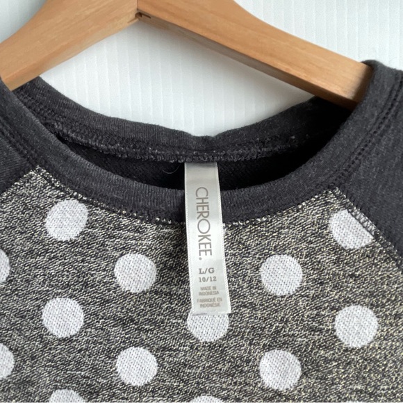 Cherokee girls long sleeve pullover polka dot top size large 10/12 grey - Picture 4 of 5